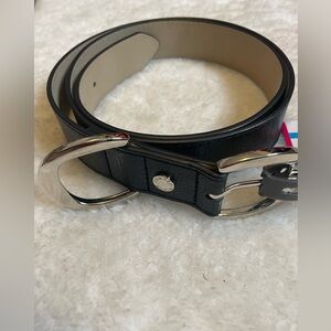 Vince Camuto Black Leather Belt with double Silver Buckle